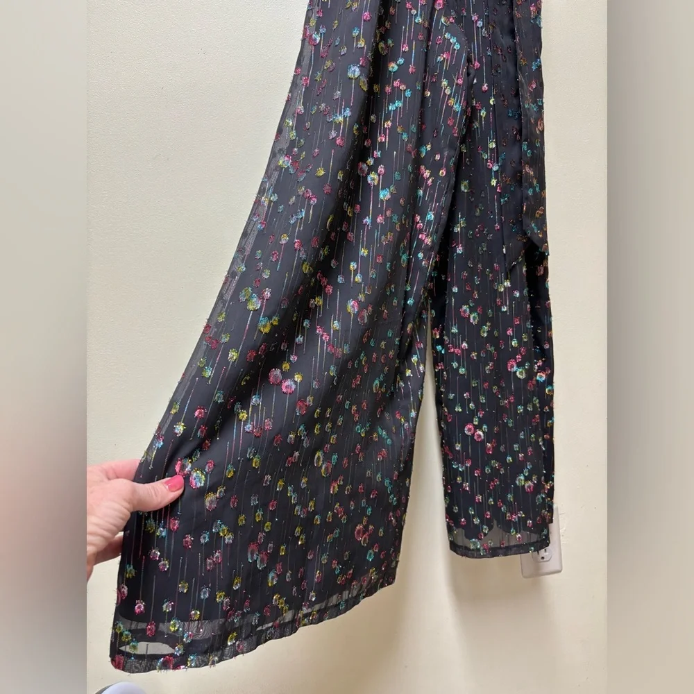 Eva Franco Anthropologie Edita halter black jumpsuit multi-color metallic dot- 2